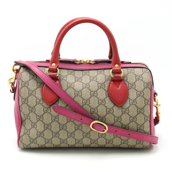 GUCCI Handbags - GUCCI GG Supreme handbag, Boston bag, shoulder leather, beige, pink, red, 409529